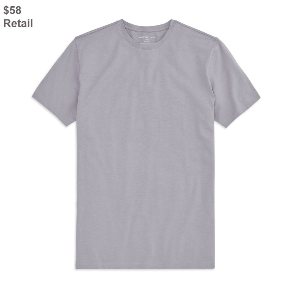 MACK WELDON Silver Crew Neck T-Shirt XL Gray Slim Supima Cotton Blend Anti-Odor